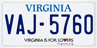 VA license plate VAJ5760