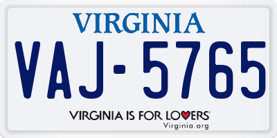 VA license plate VAJ5765
