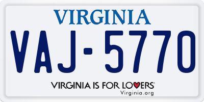 VA license plate VAJ5770