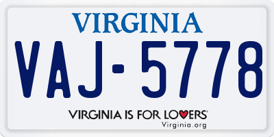 VA license plate VAJ5778