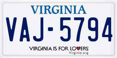 VA license plate VAJ5794