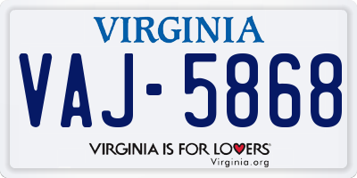 VA license plate VAJ5868