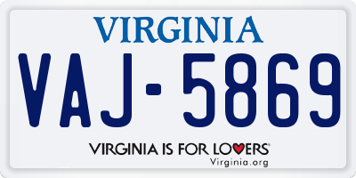 VA license plate VAJ5869