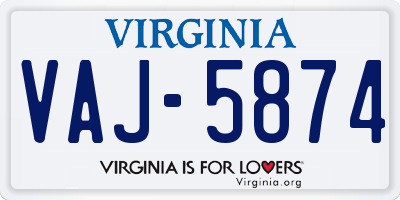 VA license plate VAJ5874