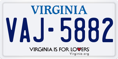 VA license plate VAJ5882