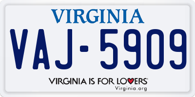 VA license plate VAJ5909