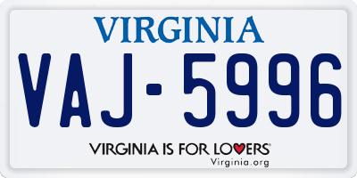 VA license plate VAJ5996