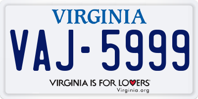 VA license plate VAJ5999