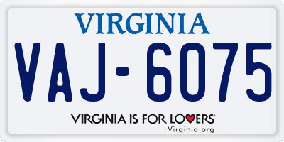 VA license plate VAJ6075