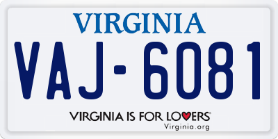 VA license plate VAJ6081