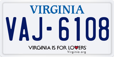 VA license plate VAJ6108