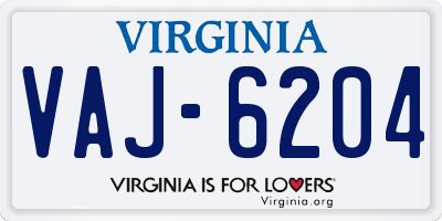 VA license plate VAJ6204