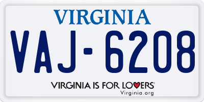 VA license plate VAJ6208