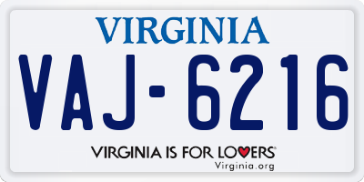 VA license plate VAJ6216