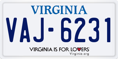 VA license plate VAJ6231