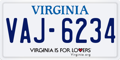 VA license plate VAJ6234