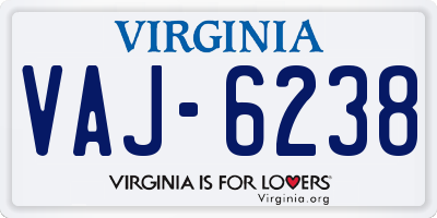 VA license plate VAJ6238