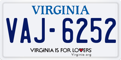 VA license plate VAJ6252