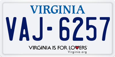 VA license plate VAJ6257