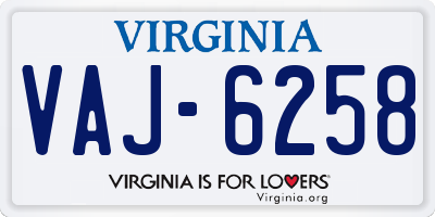 VA license plate VAJ6258