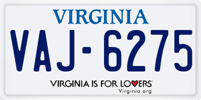 VA license plate VAJ6275