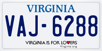 VA license plate VAJ6288