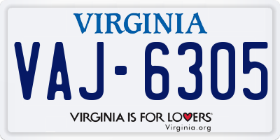 VA license plate VAJ6305