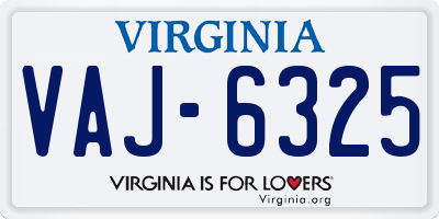 VA license plate VAJ6325