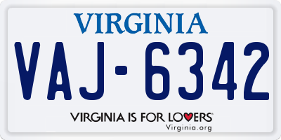 VA license plate VAJ6342