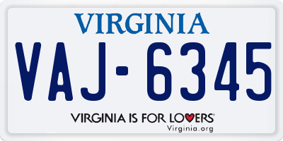 VA license plate VAJ6345