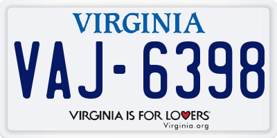 VA license plate VAJ6398