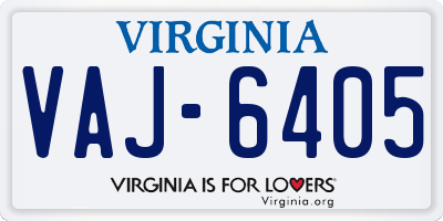 VA license plate VAJ6405