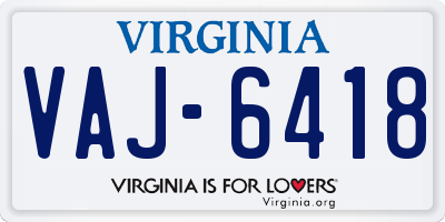 VA license plate VAJ6418