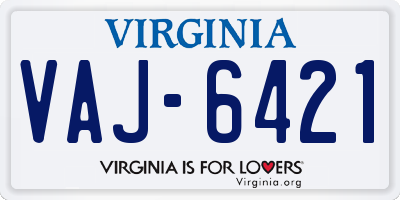 VA license plate VAJ6421