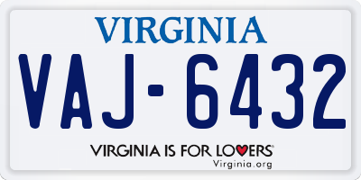 VA license plate VAJ6432
