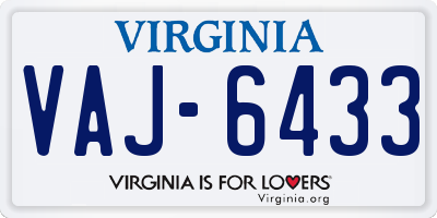 VA license plate VAJ6433