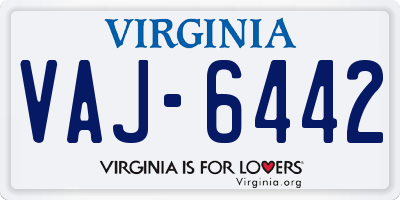 VA license plate VAJ6442