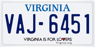 VA license plate VAJ6451