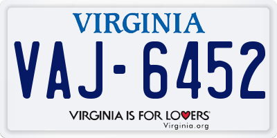 VA license plate VAJ6452