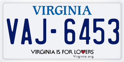 VA license plate VAJ6453