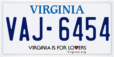 VA license plate VAJ6454
