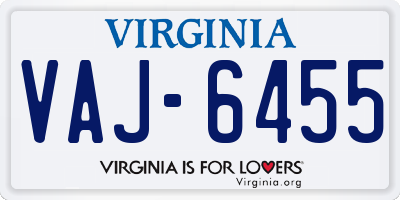 VA license plate VAJ6455