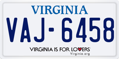 VA license plate VAJ6458