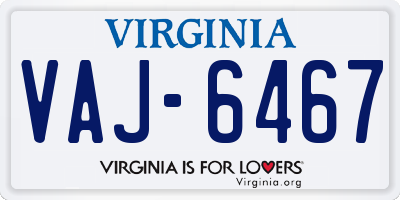 VA license plate VAJ6467