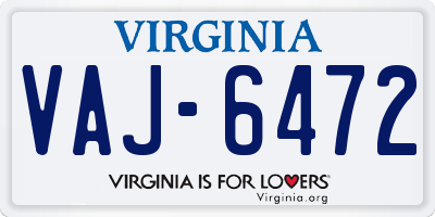 VA license plate VAJ6472