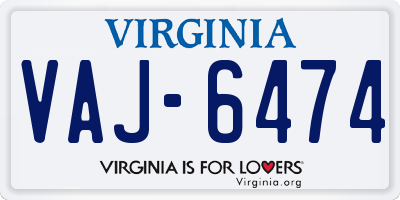 VA license plate VAJ6474