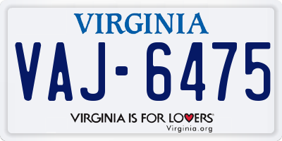 VA license plate VAJ6475