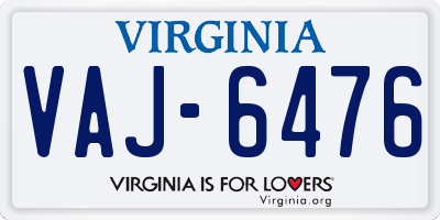 VA license plate VAJ6476