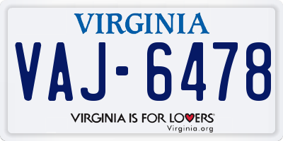 VA license plate VAJ6478