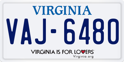 VA license plate VAJ6480